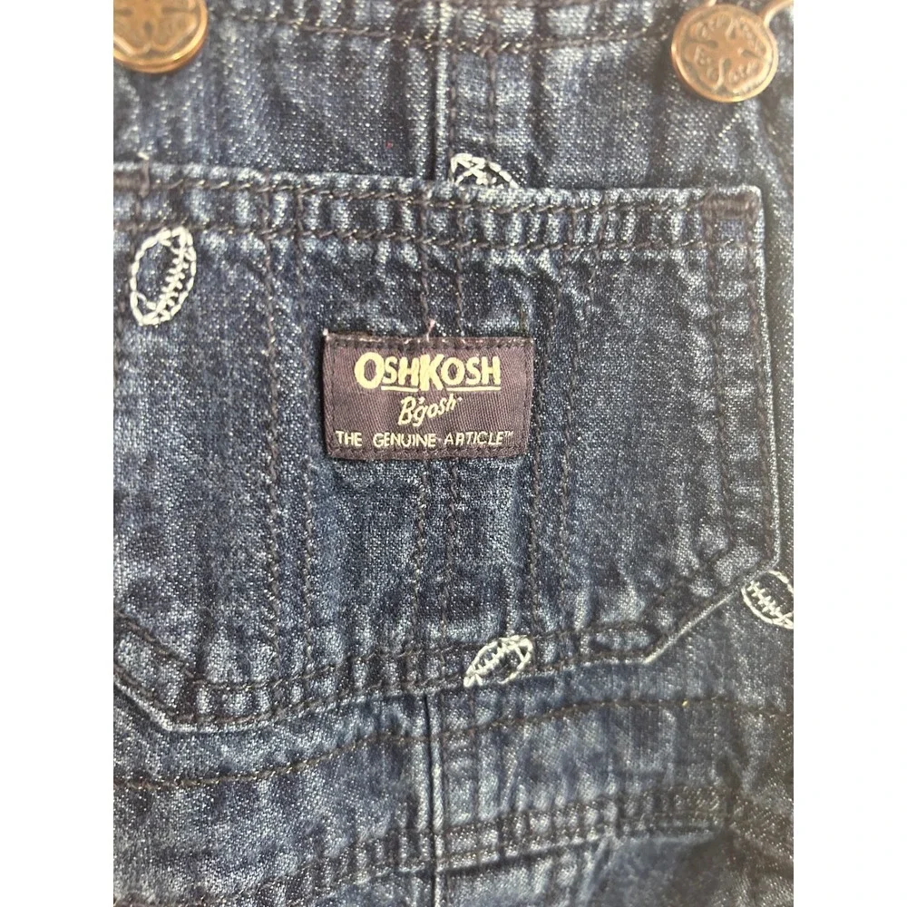 OshKosh B'gosh Shortalls 18M Blue Football Embroidered Denim Overalls Kids
